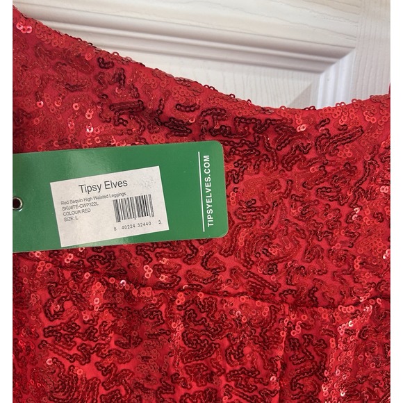 Tipsy Elves Womens Leggings Pants Size Large Red Sequin Holiday Christmas BxRR - Picture 4 of 8